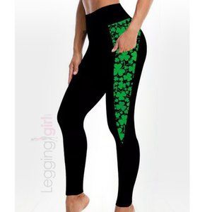 Solid Black with Shamrock Pockets - Wide Band ButterSoft Leggings Plus Size (Fit